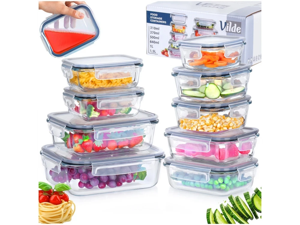 Vilde Premium 9-Piece Glass Food Container Set – 310ml to 1520ml, Airtight, Heat-Resistant – view 9