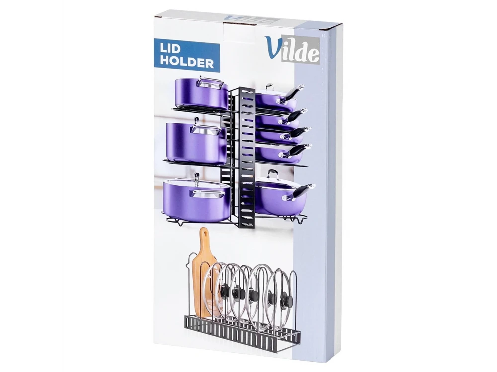 Vilde Metal 2-in-1 Pot, Pan & Lid Organizer 47×21×38 cm – Kitchen Cabinet Rack, Black – view 9