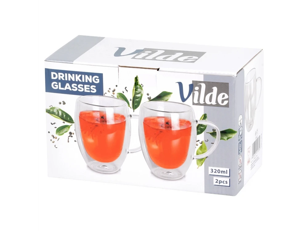 Vilde Premium Double-Walled Borosilicate Glass Cappuccino / Latte Macchiato Cups Set of 2 × 320ml with Handle – view 9