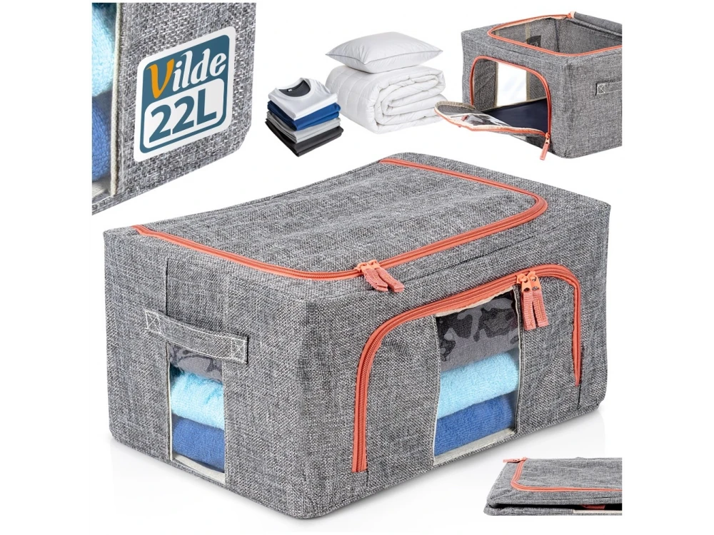 Vilde Fabric Storage Box 22L 40×30×20cm with 2 Window Openings – Gray – view 9