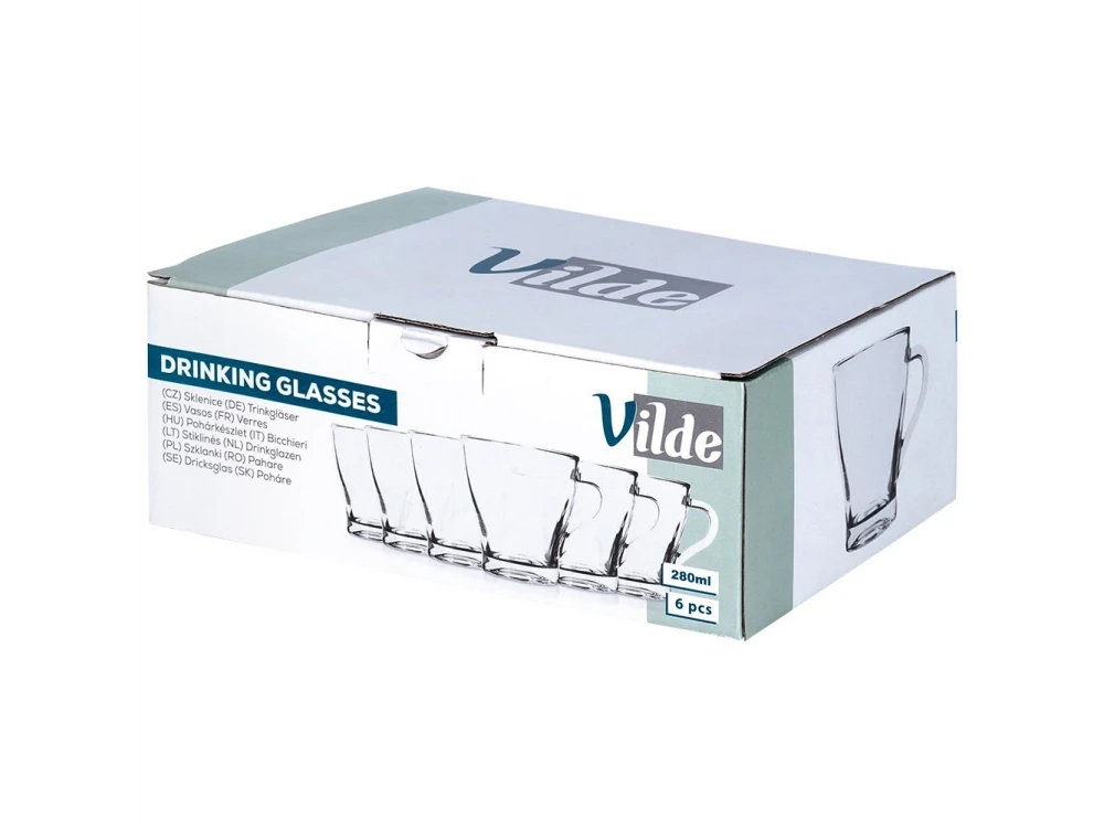 Vilde Premium Glass Coffee / Tea Mugs Set of 6 – 250ml, Handle, Dishwasher & Microwave Safe – view 9