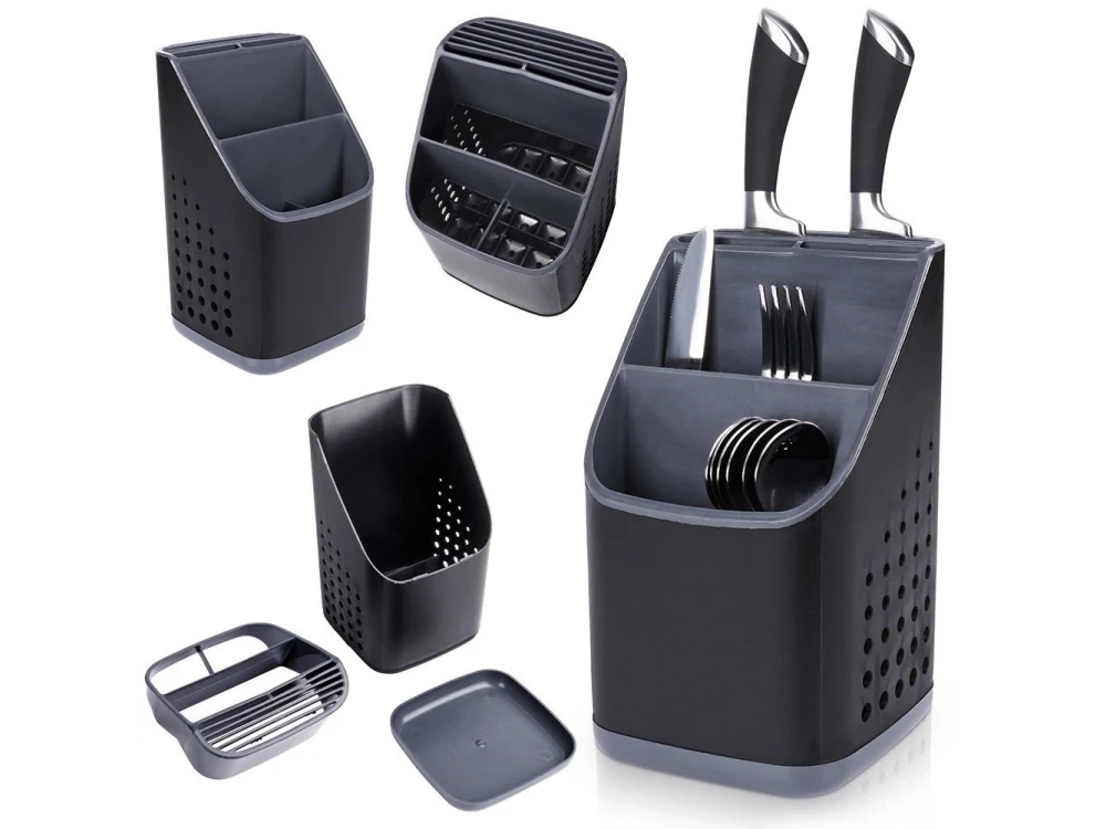 Vilde Cutlery Drainer 3 Compartments + Knife Slot 14×14cm – Black – view 9