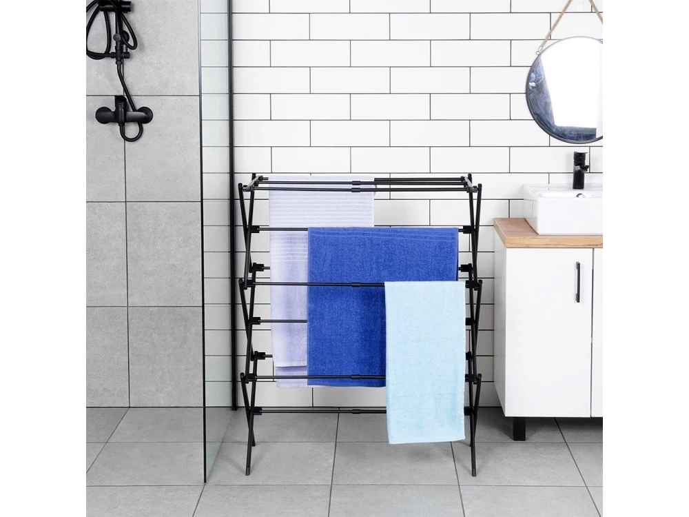 Vilde Vertical Folding Floor Drying Rack 3-Tier 47-78×94cm – Metal, Black – view 9