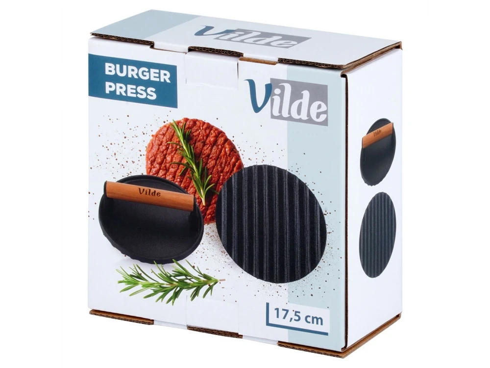 Vilde Cast Line Burger Press Cast Iron 17.5cm – Wooden Handle, Black – view 9