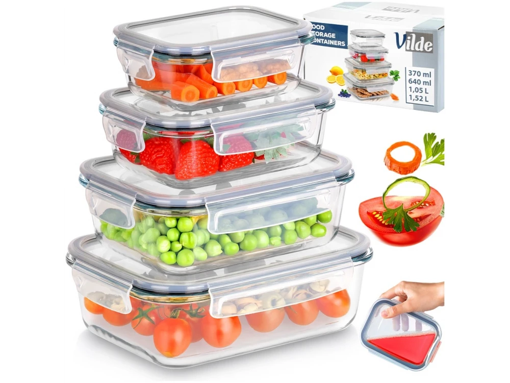 Vilde Premium Borosilicate Glass Food Containers Set of 4 with Airtight Lids – 370/640/1050/1520ml – view 9