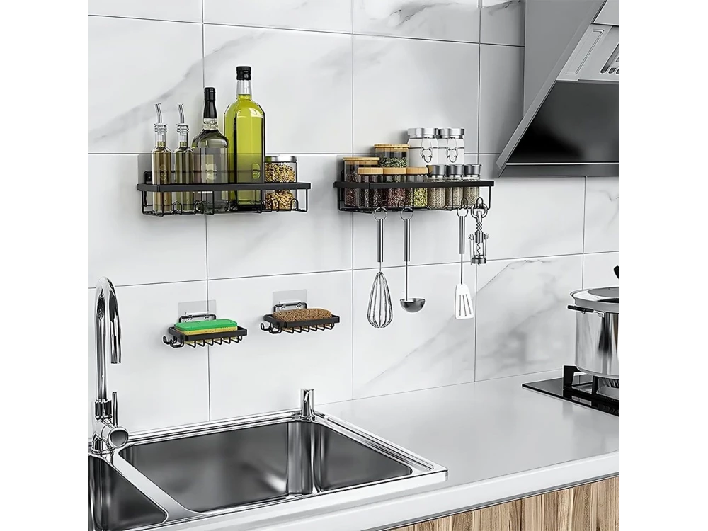 Vilde 4-Pack Shower Caddy Adhesive Wall-Mounted Metal Bathroom Organizer – Black – view 9