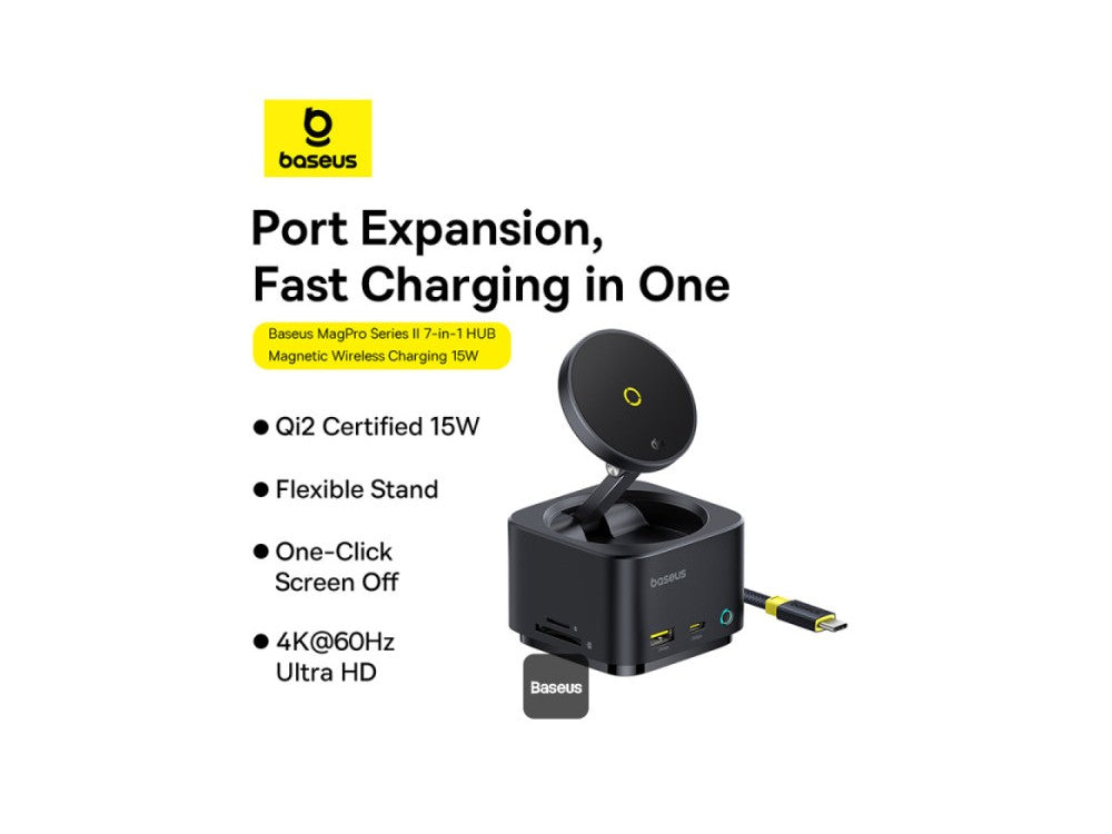 Baseus MagPro Series II 7-in-1 Hub – Qi2 15W MagSafe + PD 100W + 4K@60Hz HDMI + USB-C 10Gbps – view 9