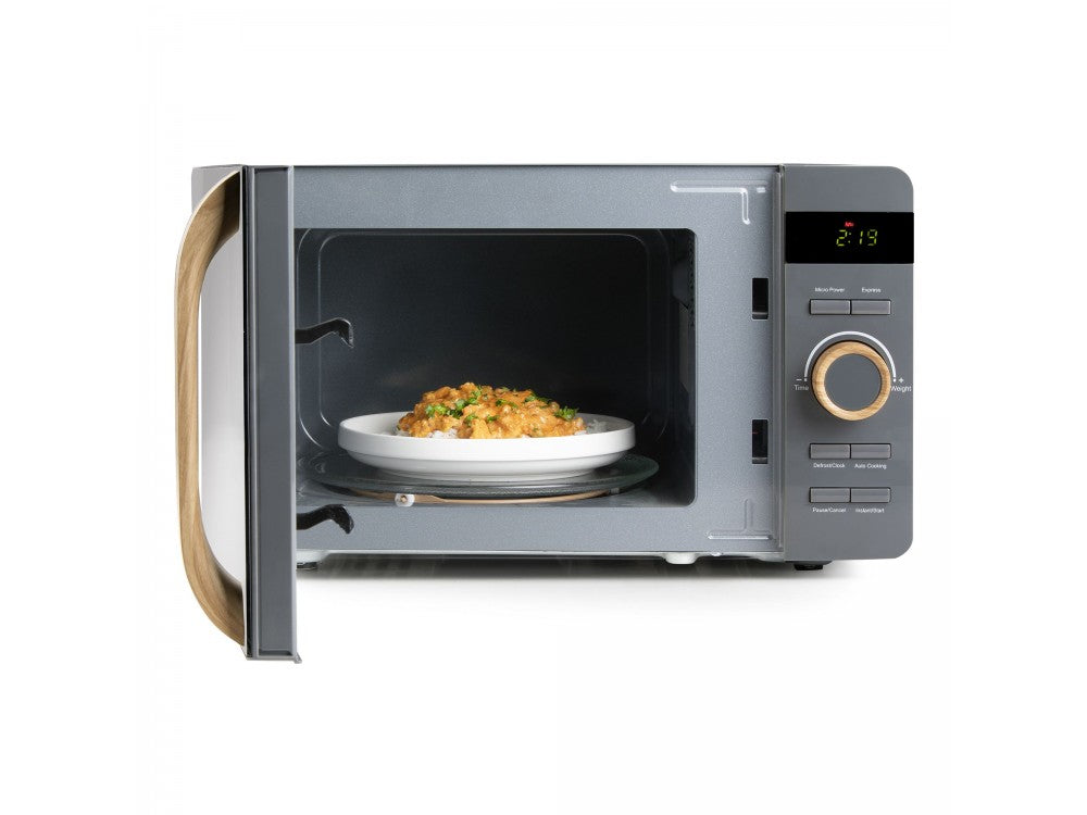 DOMO Wood You Solo Microwave Oven 20L 700W – Mirror Glass, Wood-Look, Matt Grey – view 9