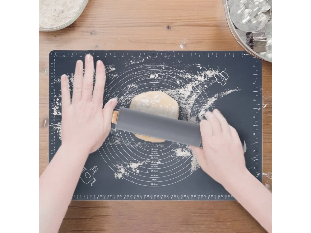 Vilde Silicone Baking Mat 65×45cm with Rolling Pin – Non-Stick, Heat Resistant, Grey – view 10
