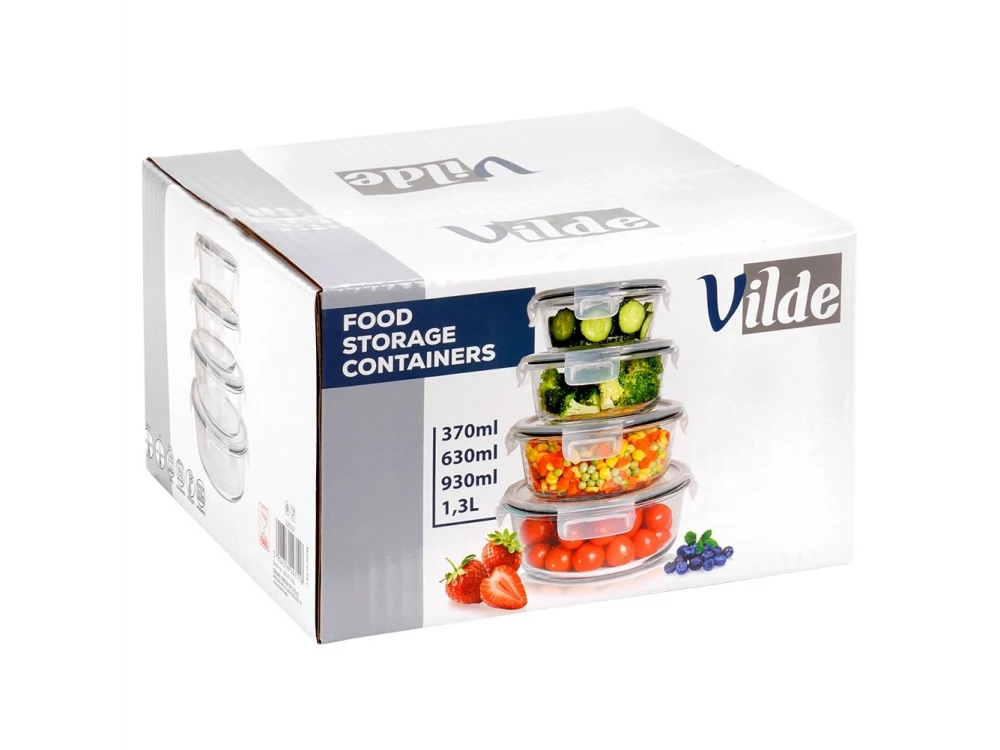Vilde Premium Glass Food Containers Set of 4 – Borosilicate, Airtight, 370ml–1300ml, Clear – view 10