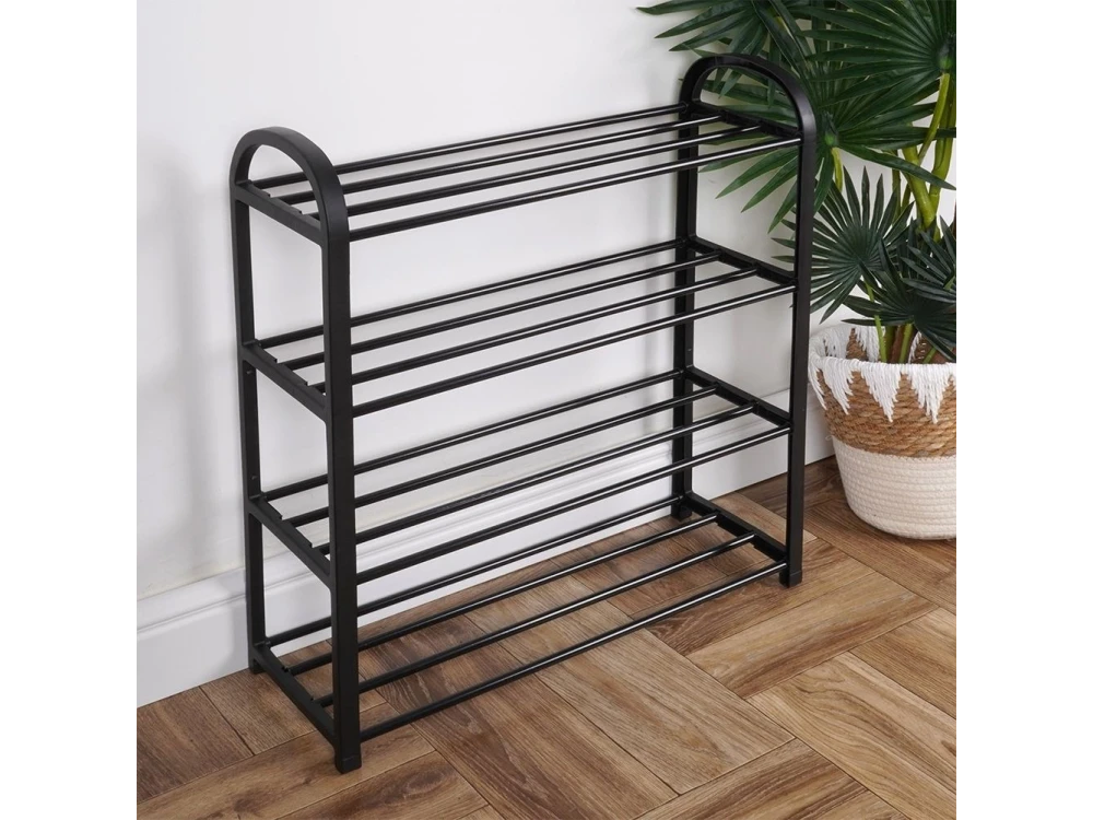 Vilde Metal Shoe Rack 4-Tier 57×18×49cm – 8-12 Pairs, Powder-Coated, Black – view 10