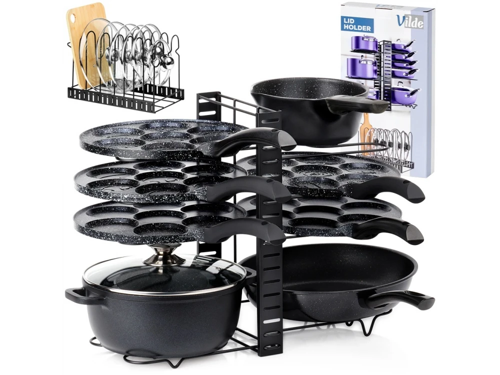 Vilde Metal 2-in-1 Pot, Pan & Lid Organizer 47×21×38 cm – Kitchen Cabinet Rack, Black – view 10