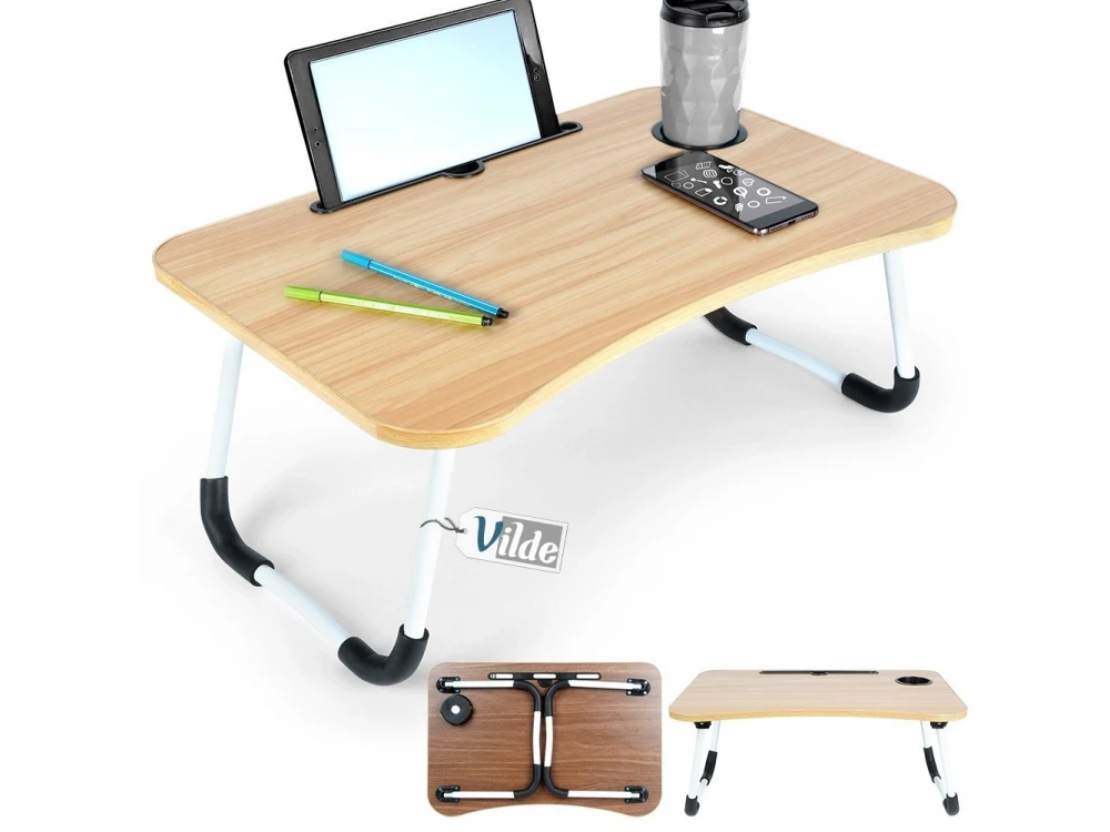 Vilde Laptop Desk with Cup & Tablet Holder – Portable Lap Tray, Brown – view 11