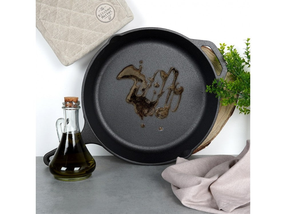 Vilde Premium Cast Iron Skillet 30 cm – Dual-Pour Spouts, Silicone Handle Grip – view 11