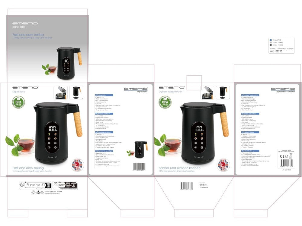 Emerio Stainless Steel Kettle 1.7L – Touch Display, 13 Temp Programs 40-100°C, Keep-Warm, BPA-Free – view 12