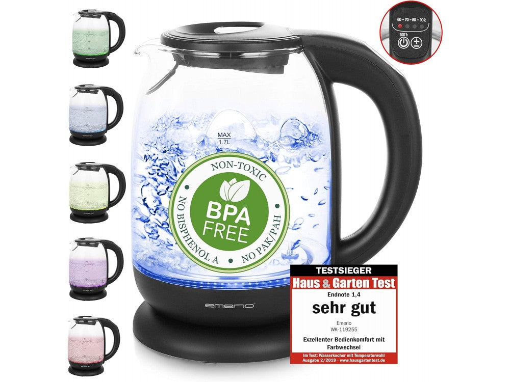 Emerio Glass Kettle 1.7L 2200W – LED, Temperature Selector 60-100°C, BPA-free – view 12