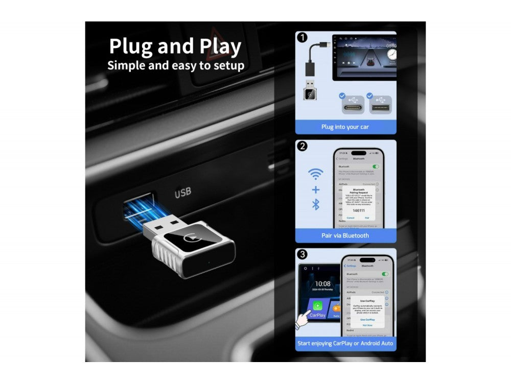 Swissten Wireless CarLink Adapter – Apple CarPlay & Android Auto, Bluetooth 5.3, Wi-Fi 5.8GHz – view 12