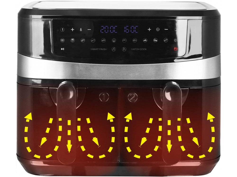 Emerio Double Air Fryer XXL 2400W 2×4.5L with 12 Preset Menus and Smart Finish – Black – view 12