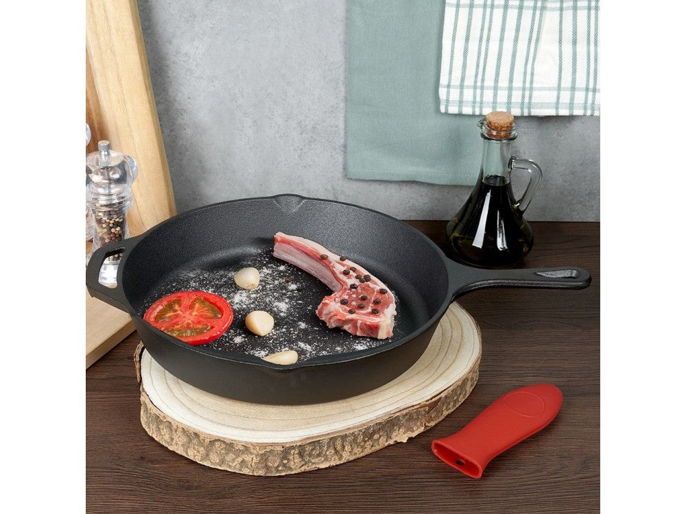 Vilde Premium Cast Iron Skillet 30 cm – Dual-Pour Spouts, Silicone Handle Grip – view 12