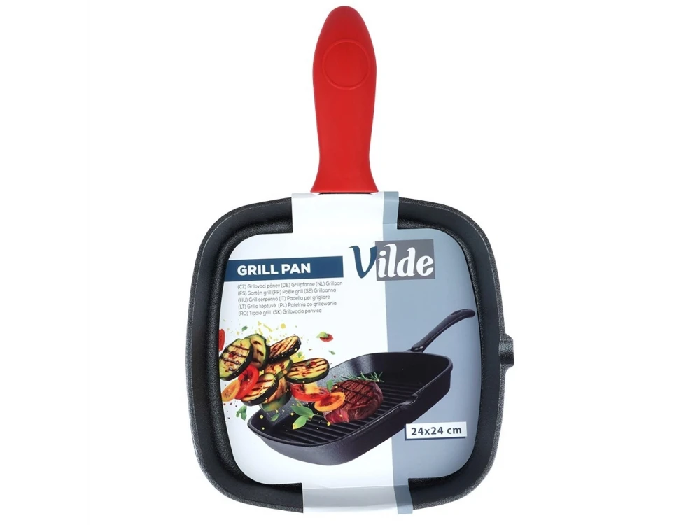 Vilde Premium Cast Iron Grill Pan 24 cm – Ridged Square Pan, Silicone Handle Grip – view 13