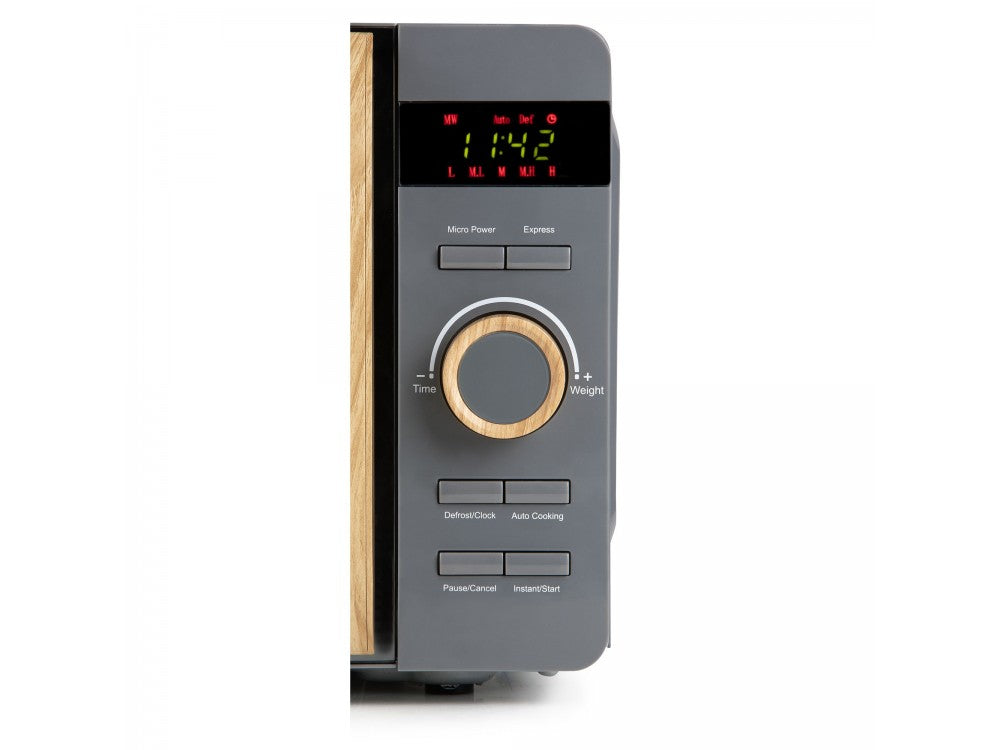 DOMO Wood You Solo Microwave Oven 20L 700W – Mirror Glass, Wood-Look, Matt Grey – view 13