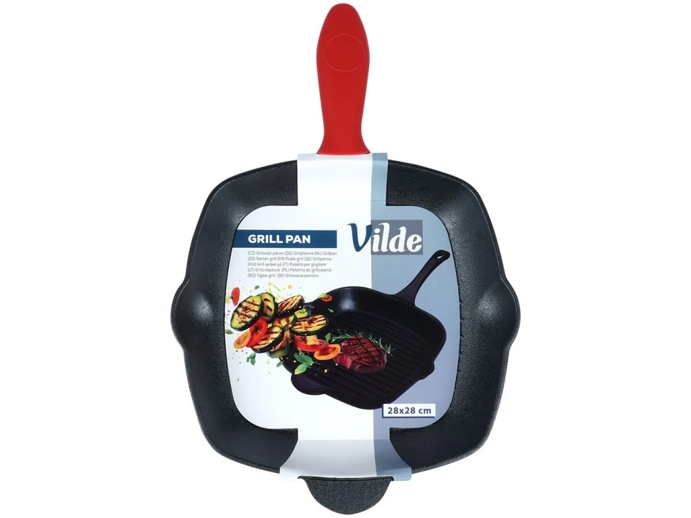 Vilde Premium Cast Iron Grill Pan 28 cm – Ridged Square Pan, Silicone Handle Grip – view 14