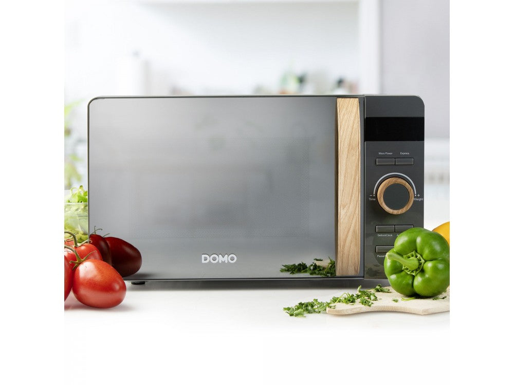 DOMO Wood You Solo Microwave Oven 20L 700W – Mirror Glass, Wood-Look, Matt Grey – view 15
