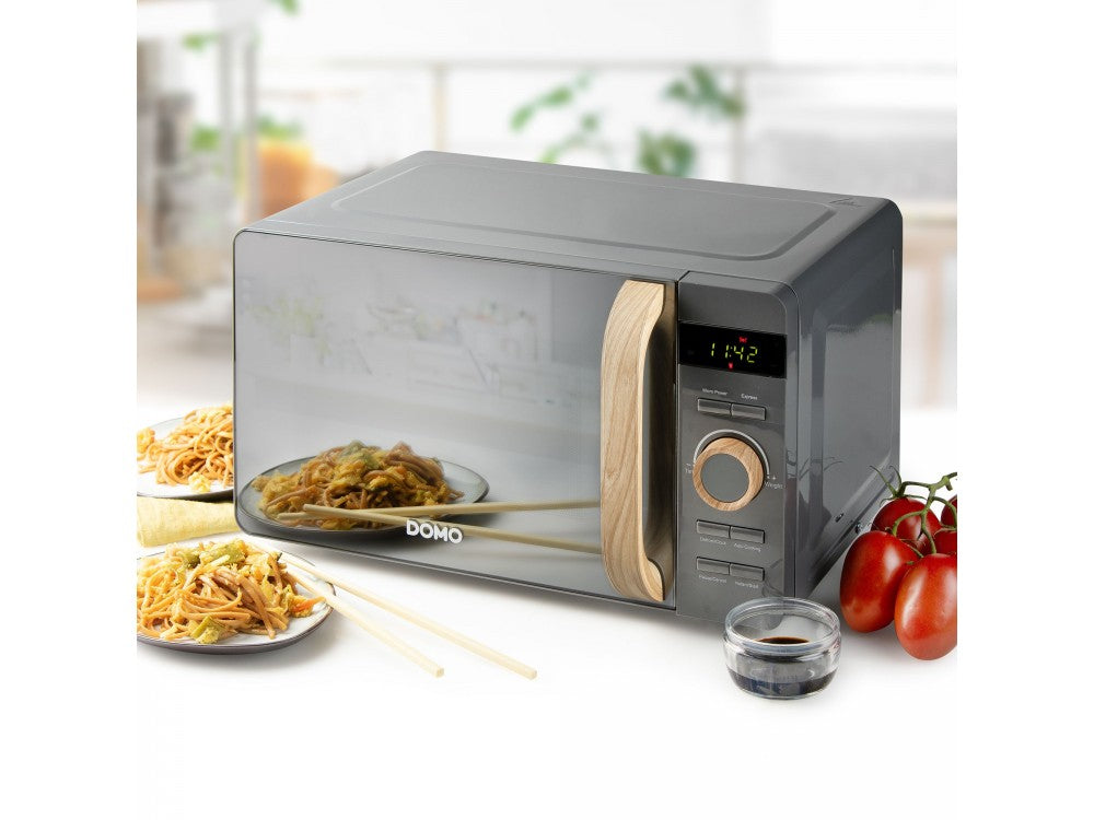 DOMO Wood You Solo Microwave Oven 20L 700W – Mirror Glass, Wood-Look, Matt Grey – view 16