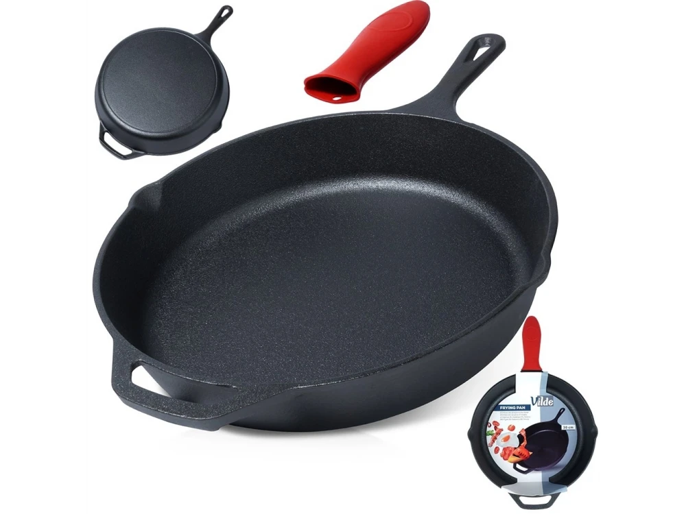 Vilde Premium Cast Iron Skillet 30 cm – Dual-Pour Spouts, Silicone Handle Grip – view 16