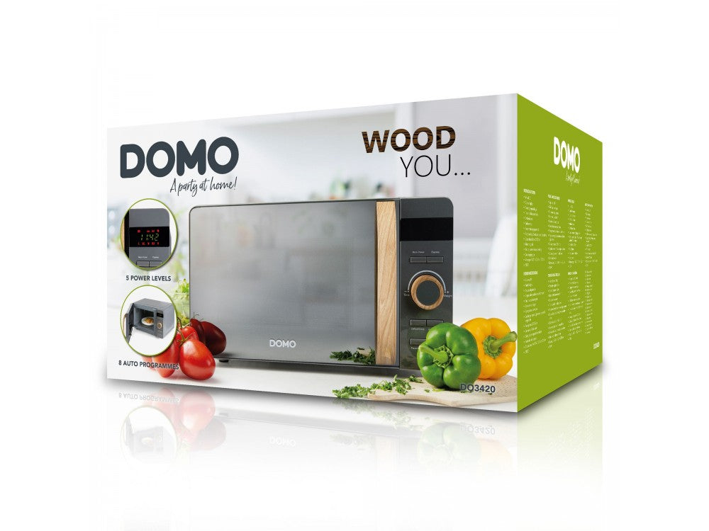 DOMO Wood You Solo Microwave Oven 20L 700W – Mirror Glass, Wood-Look, Matt Grey – view 19