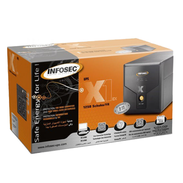 UPS Infosec X1 EX 1250 USB SCH Line-Interactive 1250 VA / 625 W – 4 Πρίζες Σούκο & USB