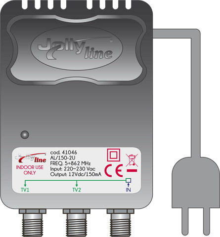 Τροφοδοτικό Ιστού Jolly Line 41046 AL/150 2U – 230V AC, 12V DC 150 mA & 2 Έξοδοι F-Type