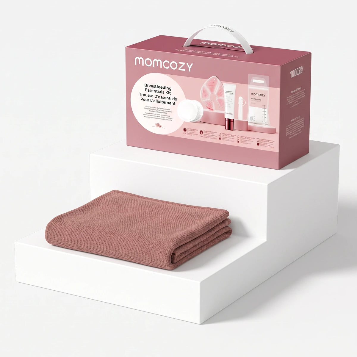 Momcozy Breastfeeding Essentials Kit + Nursing Cover Bundle (Rose Taupe cover) — Momcozy bundle on light grey background