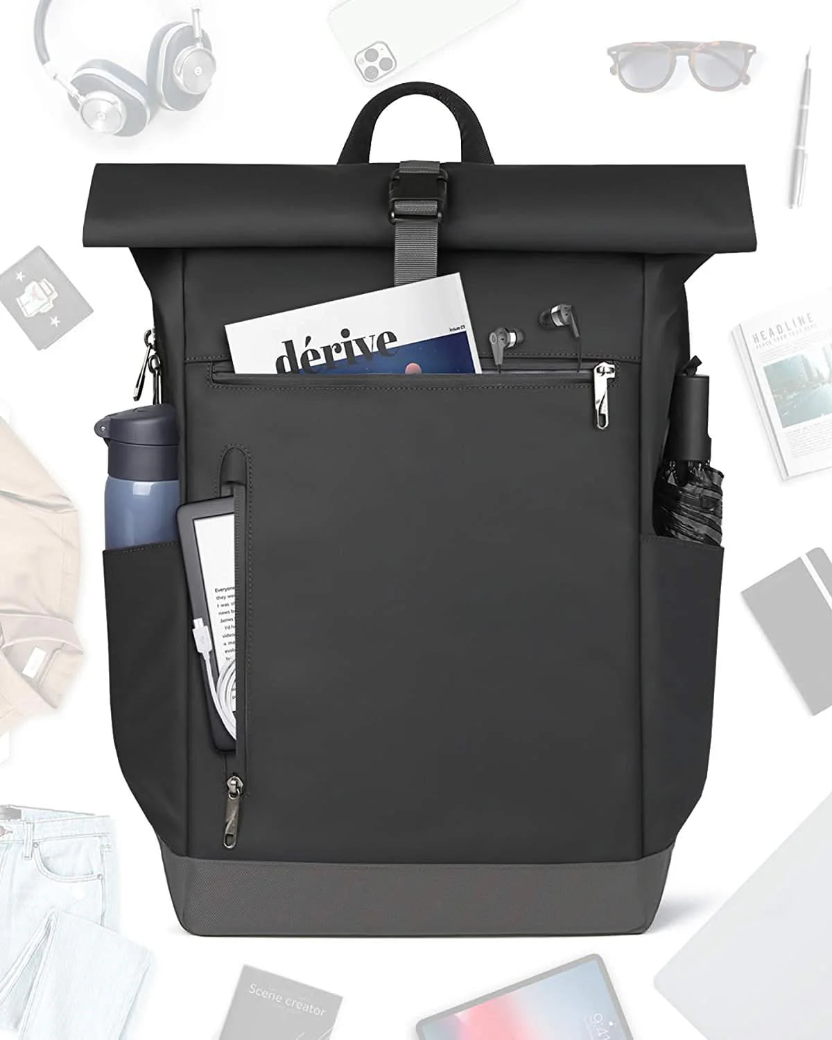 Inateck BP01003-G Roll-Top Waterproof Laptop Backpack – 25–30 L, 15.6" Compartment, Grey