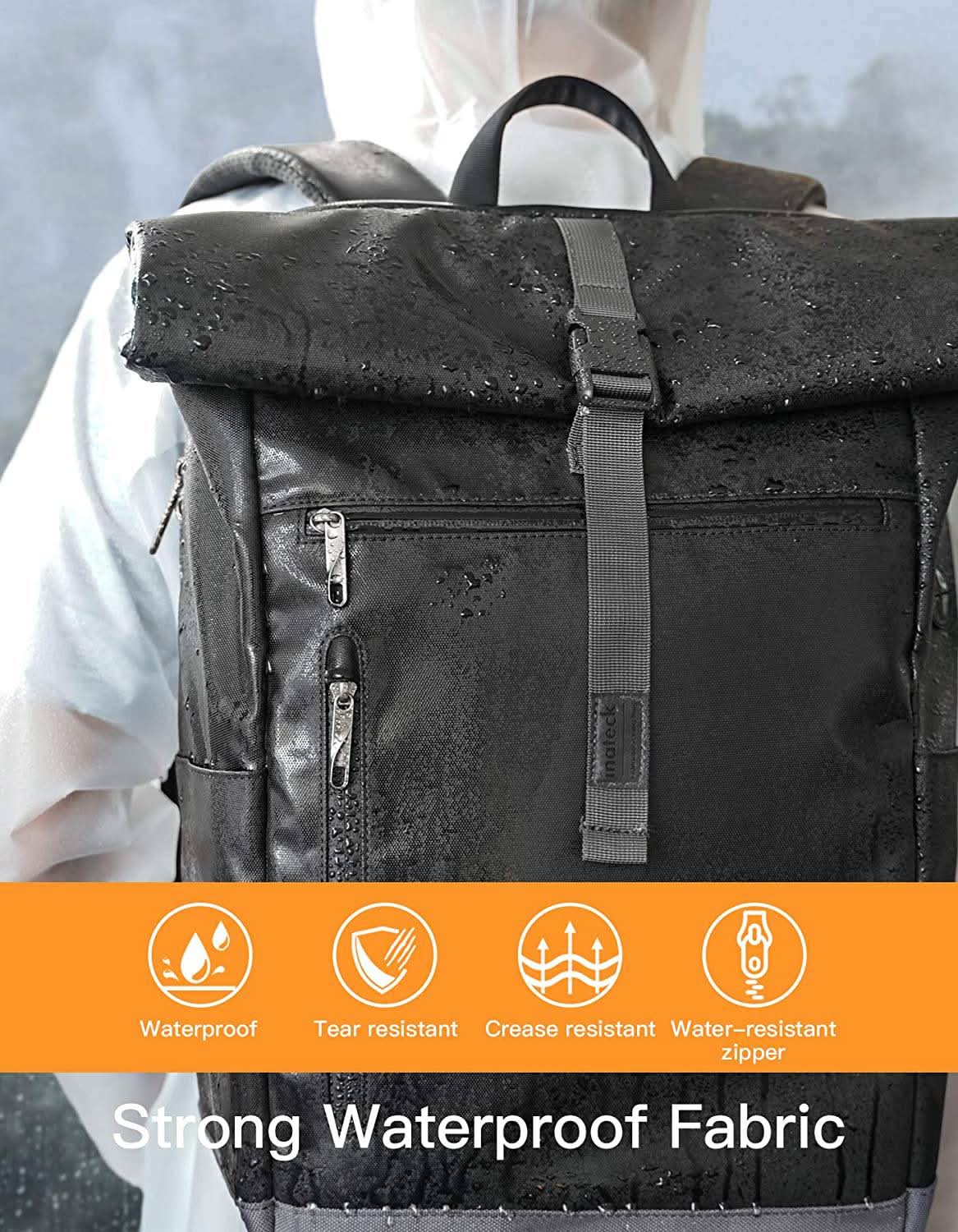 Inateck BP01003-G Roll-Top Waterproof Laptop Backpack – 25–30 L, 15.6" Compartment, Grey