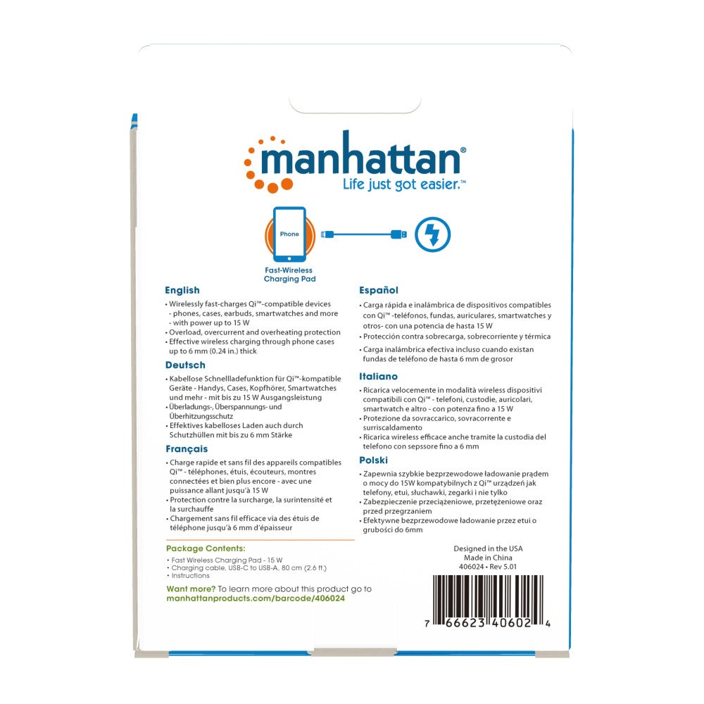 Ασύρματος Φορτιστής Qi Manhattan I-CHARGE-WR15W 15W – Είσοδος USB-C & Προστασία FOD