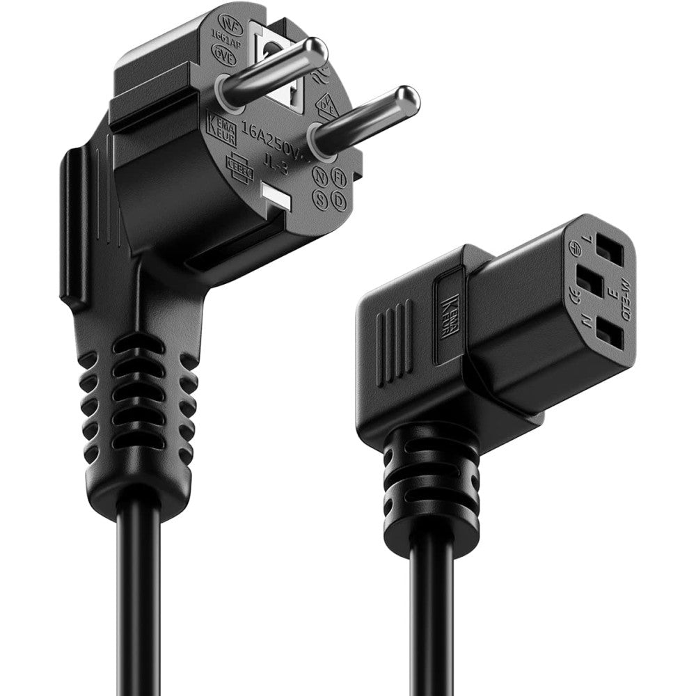 MPL POSAC-C13L-EU18 Angled Power Cable – IEC C13 90° to Schuko 90°, 1.8m, 10A, Black