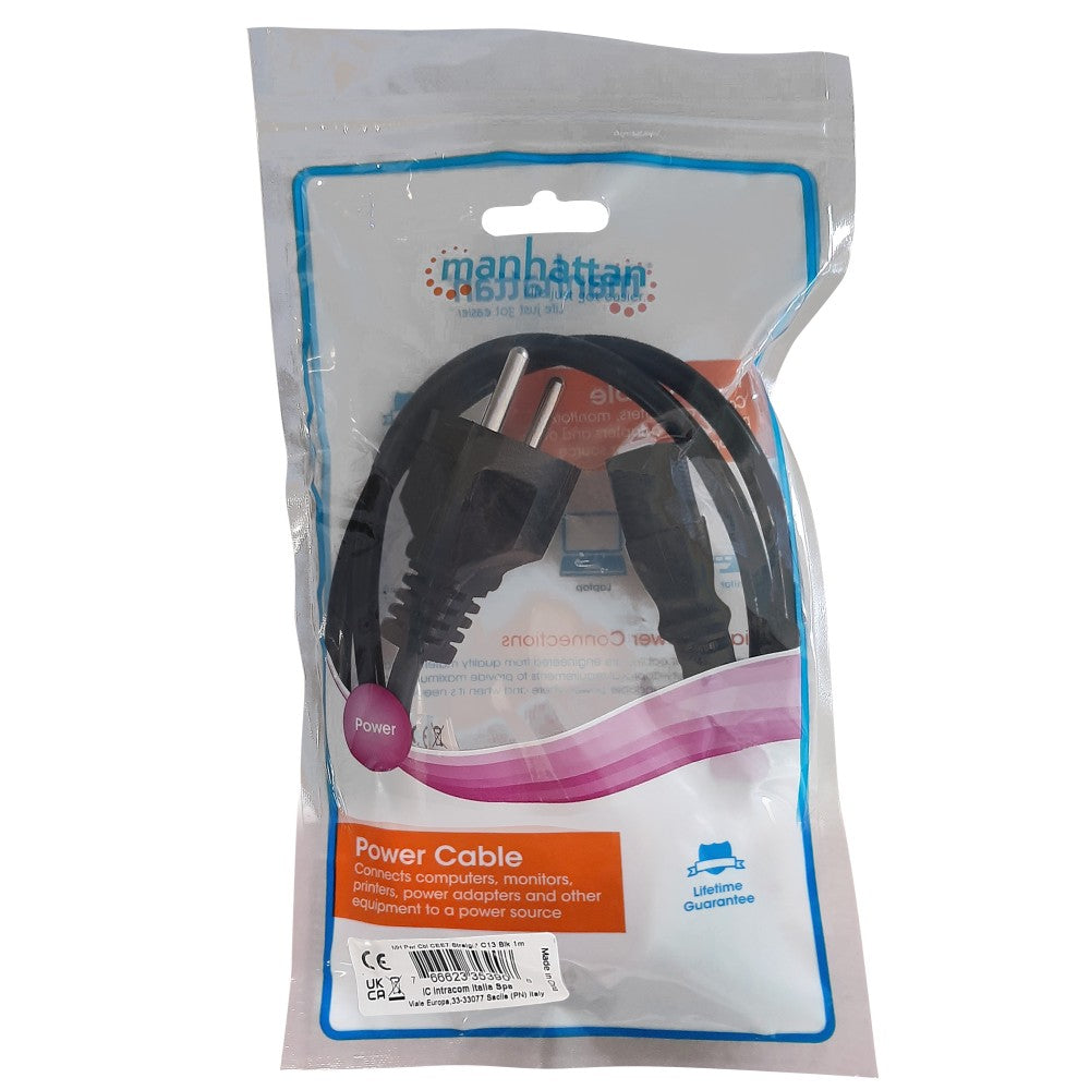Manhattan ICOC 05-NC/B-010 Καλώδιο Τροφοδοσίας C5-Schuko 1 m – H05 VV-F 3G & 10A/250V