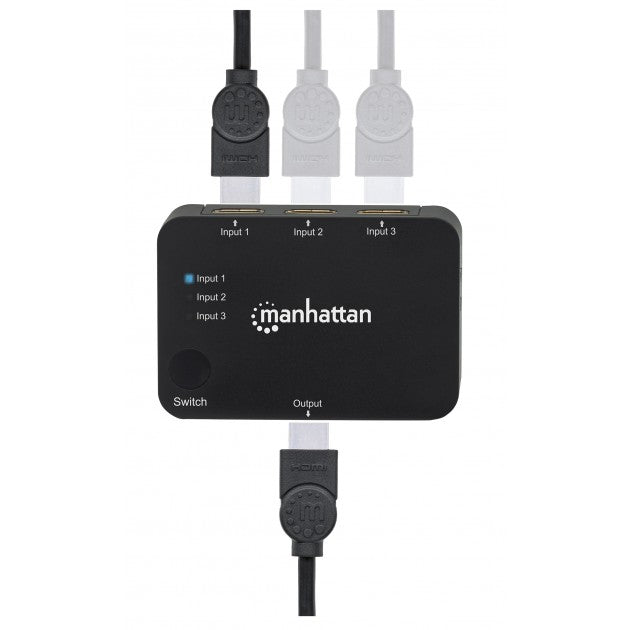 Manhattan IDATA HDMI-4K31MH HDMI Switch 3 Θυρών 4K – Αυτόματη Ανίχνευση Πηγής & IR Remote