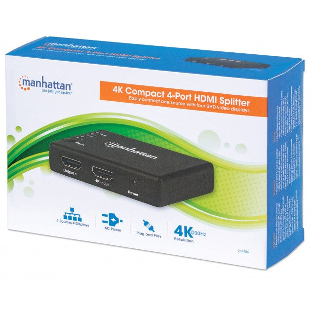 Manhattan IDATA HDMI-4K4PMH HDMI Splitter 4 Θυρών 4K – Booster, HDCP 1.4 & 3D