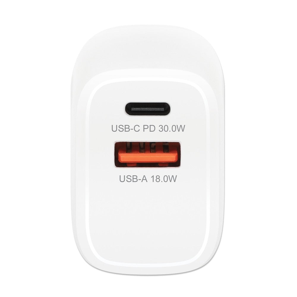 Manhattan IPW-USB-33WCWH Φορτιστής Τοίχου 30 W – USB-C PD 3.0 & USB-A, 100-240 V, Λευκός