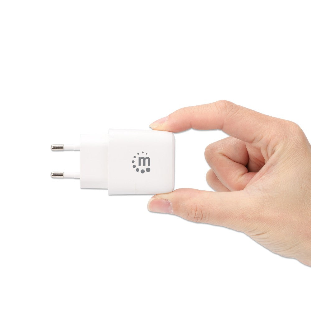 Manhattan IPW-USB-33WCWH Φορτιστής Τοίχου 30 W – USB-C PD 3.0 & USB-A, 100-240 V, Λευκός