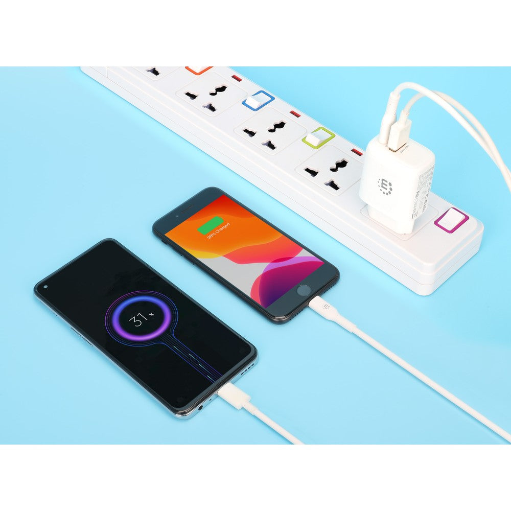 Manhattan IPW-USB-33WCWH Φορτιστής Τοίχου 30 W – USB-C PD 3.0 & USB-A, 100-240 V, Λευκός