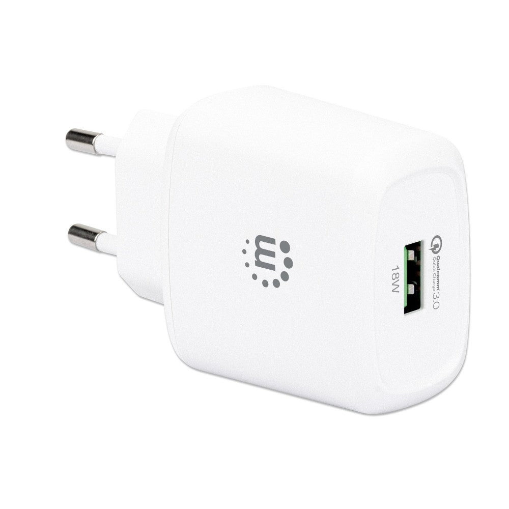 Φορτιστής Τοίχου USB-A Manhattan IPW-USB-QC3WH 18 W – Quick Charge 3.0 & 4-Way Protection