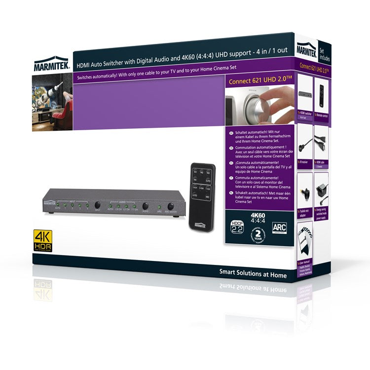 Marmitek Connect 621 UHD 2.0 HDMI Switcher 4 σε 1 – 4K60 4:4:4, HDR, HDCP 2.2 & Audio Out