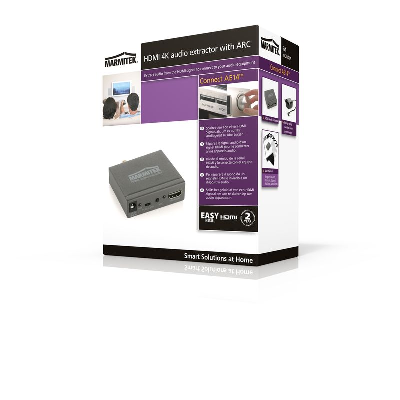Marmitek Connect AE14 Διαχωριστής Ήχου HDMI – 4K Pass-Through, ARC & Toslink/Coax Out