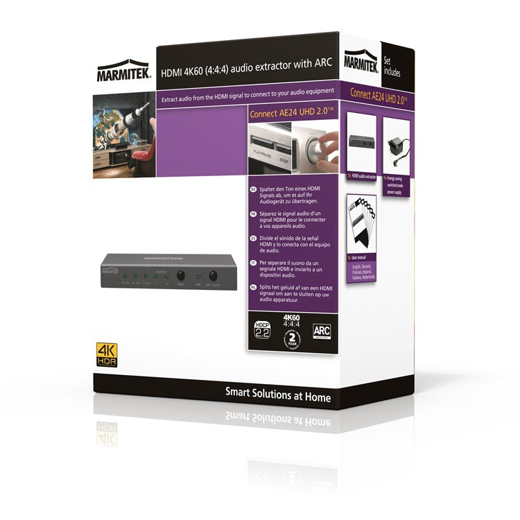 Marmitek Connect AE24 UHD 2.0 HDMI Διαχωριστής Ήχου – 4K60 HDR, ARC, Toslink & 3.5 mm