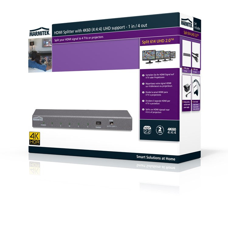 Marmitek Split 614 UHD 2.0 HDMI Splitter 1×4 – 4K60 4:4:4, HDR & HDCP 2.2
