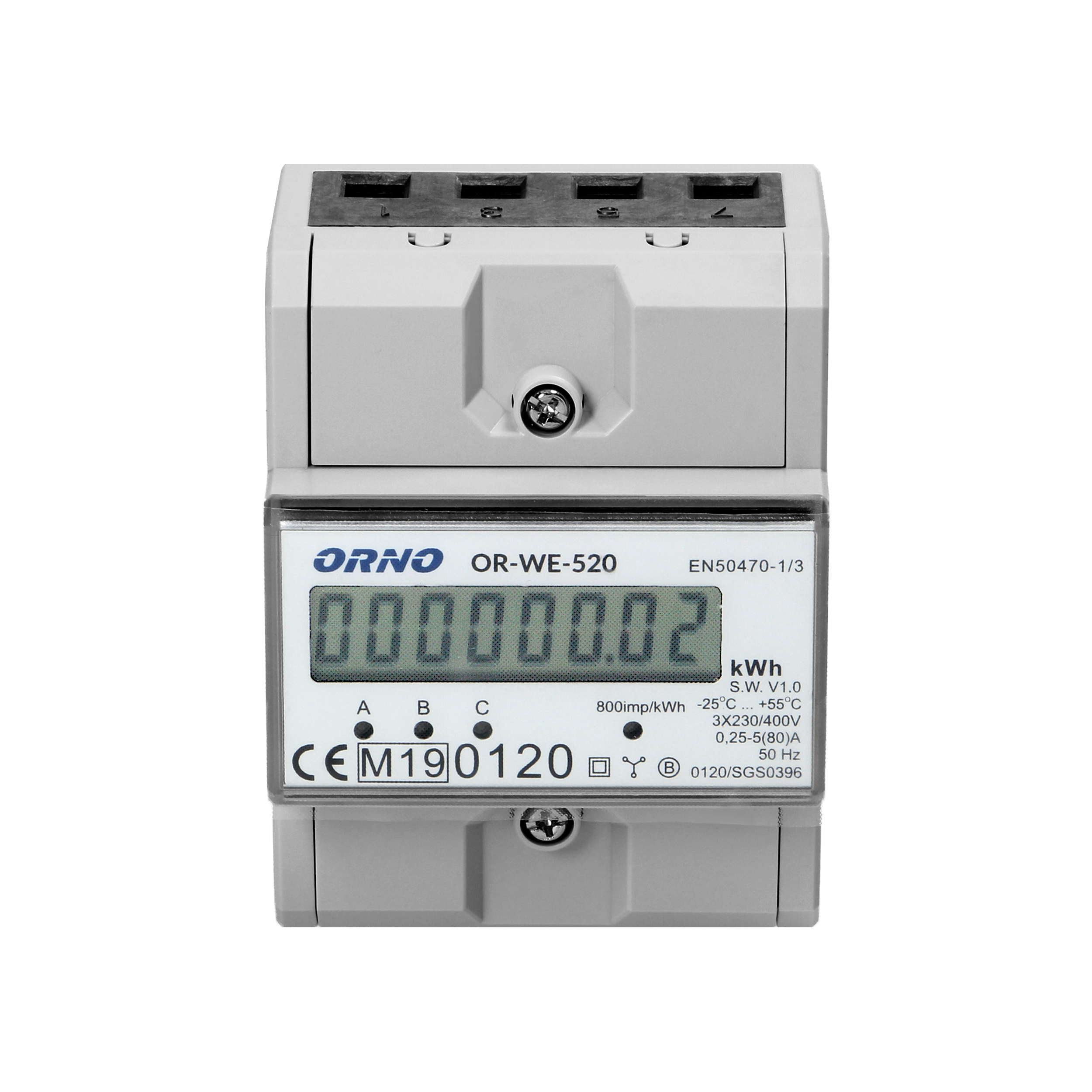 Orno WE-520 Τριφασικός Μετρητής Ενέργειας Ράγας 80 A – MID 2014/32/EU, 800 imp/kWh & IP51