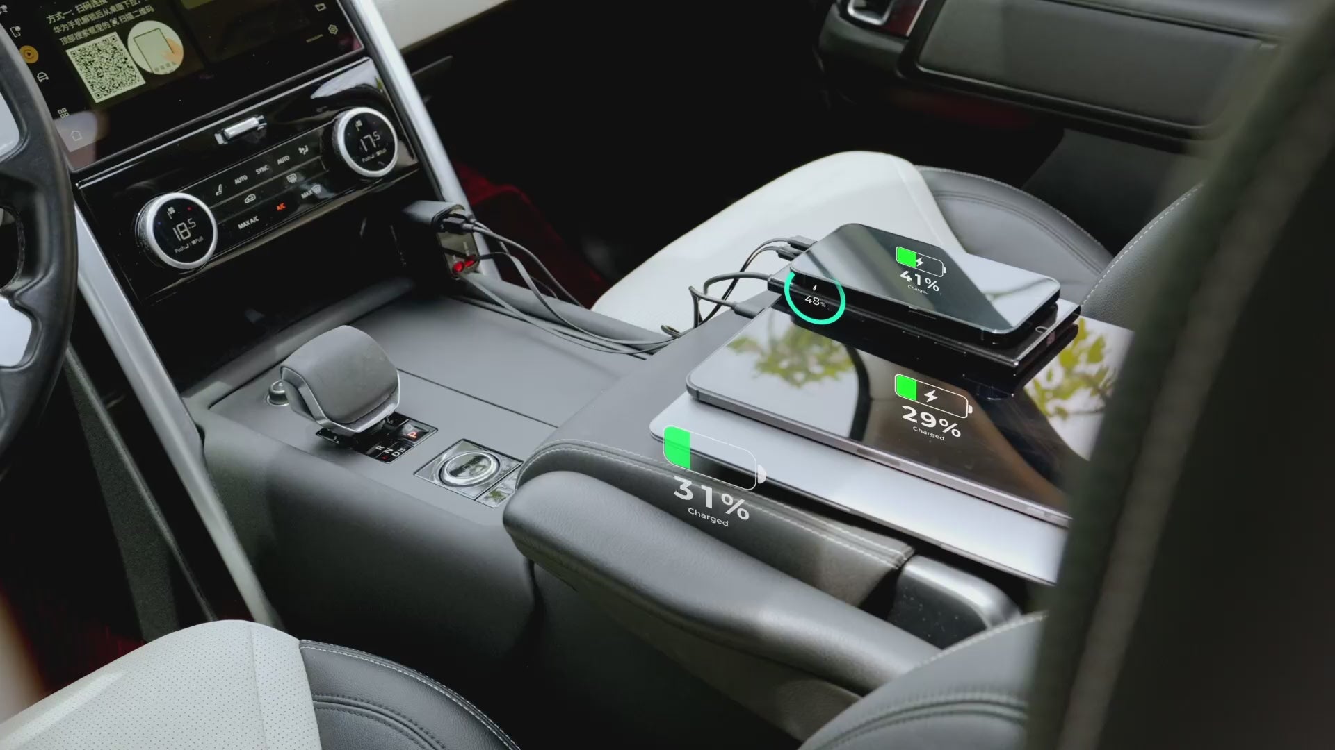 Load video: LISEN 4-in-1 69W Car Charger – Built-in USB-C &amp; Lightning Cables, USB-A Port, Grey
